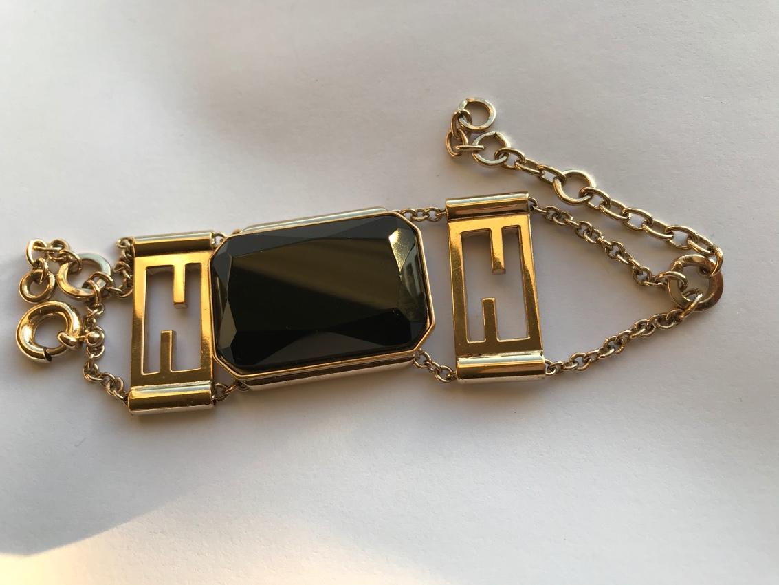 Fendi Vintage Black Crystal Gold Plated Bracelet