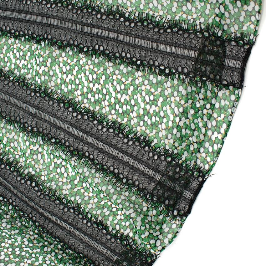 Mikael Aghal Green floral print dress with black lace trim