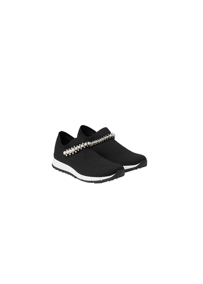 Verona Black Knit Trainers with White Pearl and Crystal Detailing