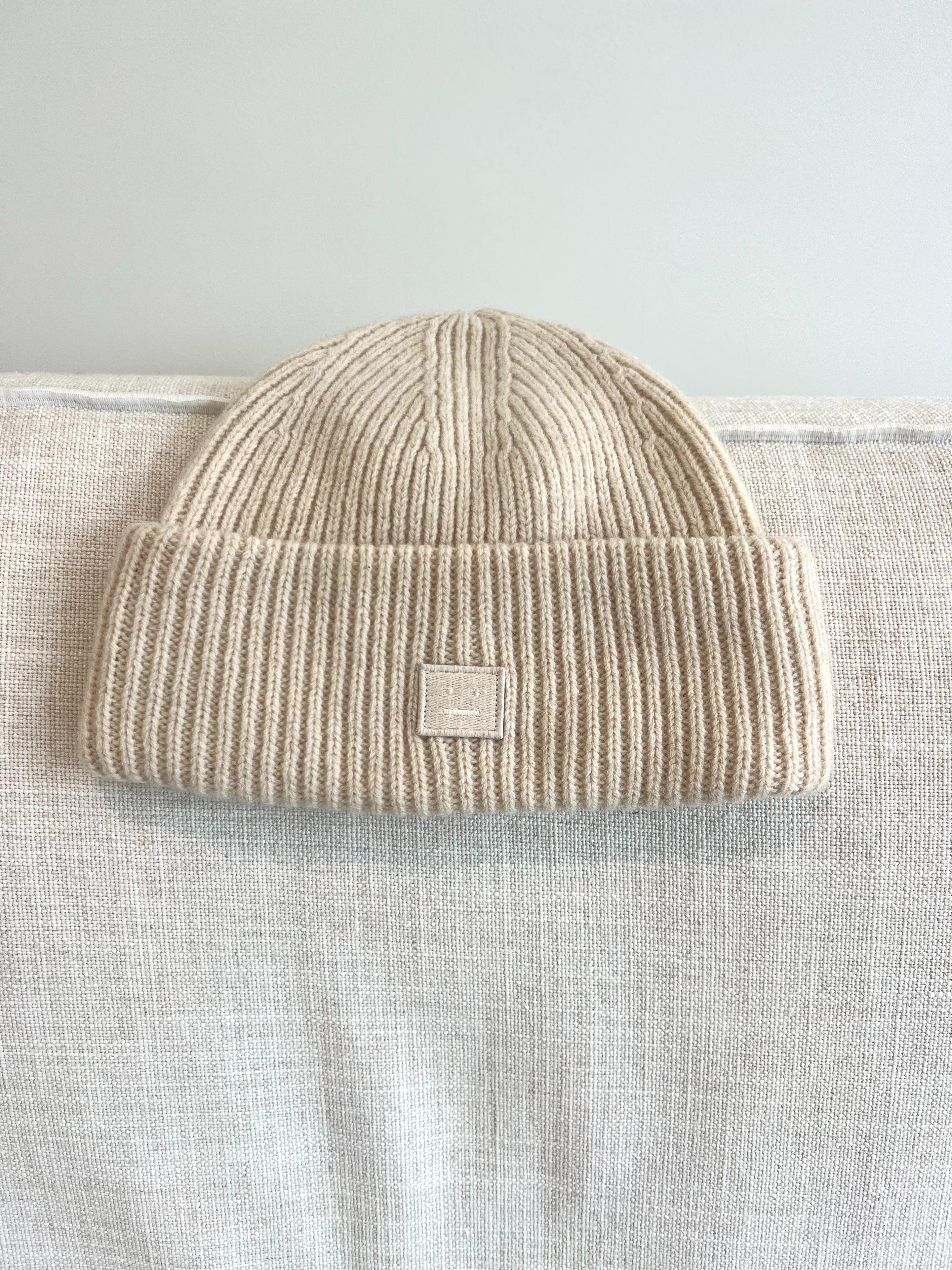 Acne Studios Cream Ribbed Beanie