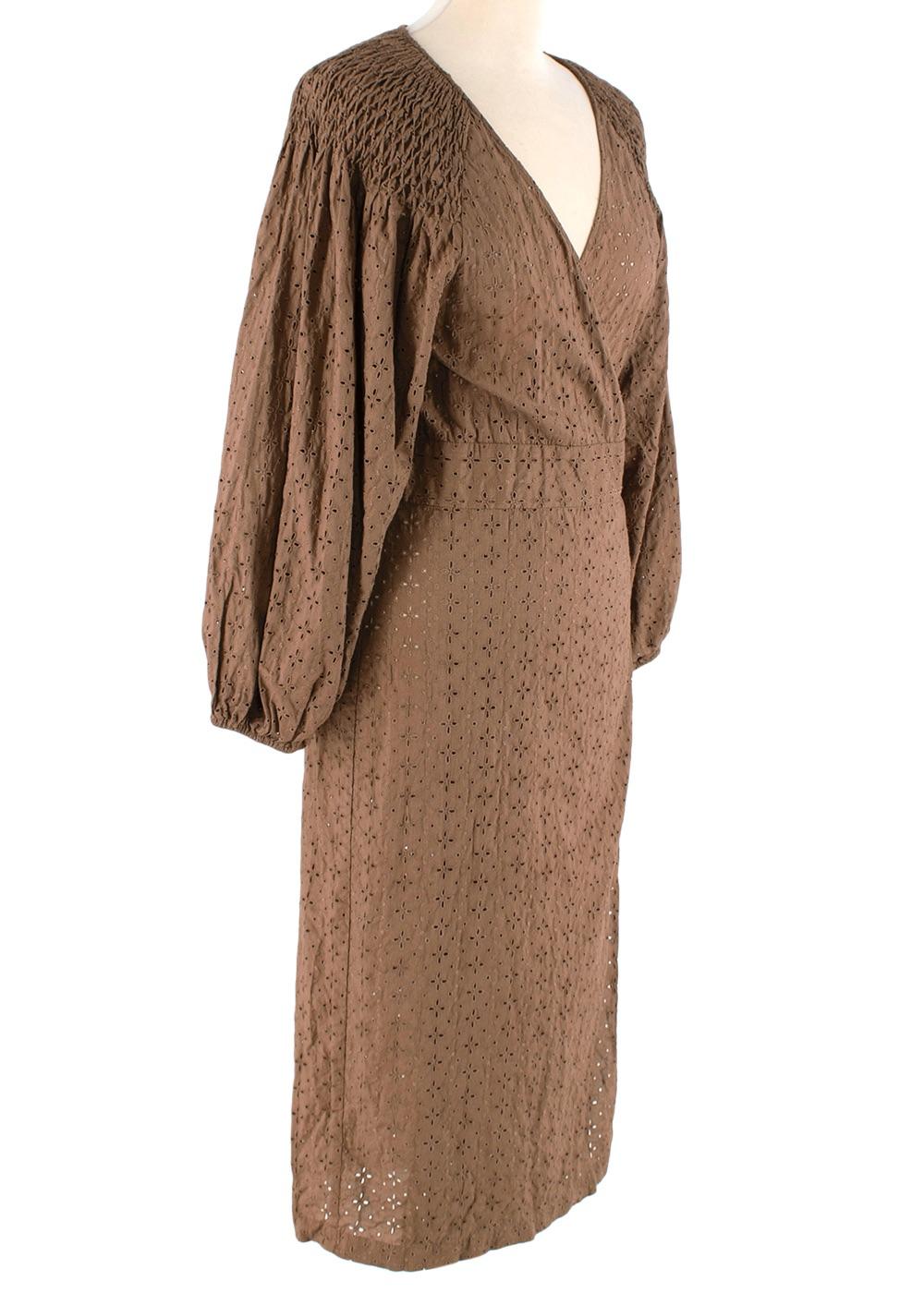 Brown Cotton Broderie Anglaise Wrap Dress