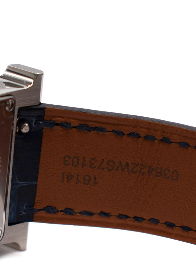 Hermes Navy Alligator Diamond Heure H 21mm Watch With Palladium Hardware