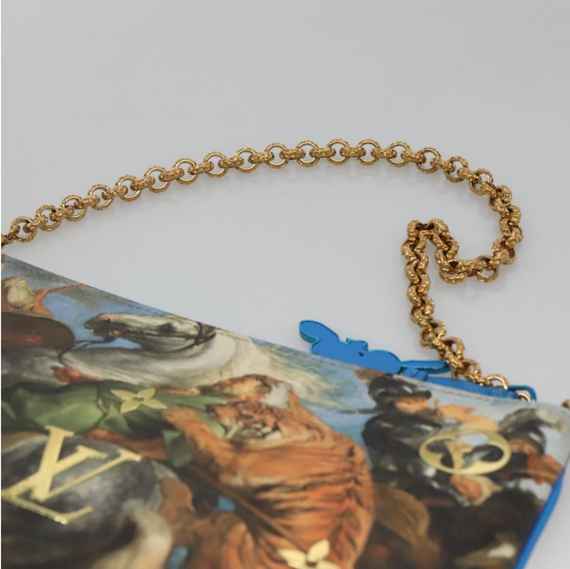Limited Edition Louis Vuitton x Jeff Koons Masters Collection Pochette – “Tiger Hunt” Print with Gold Chain Strap