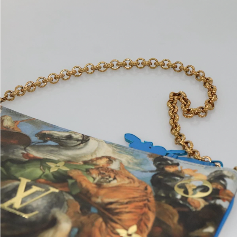 Limited Edition Louis Vuitton x Jeff Koons Masters Collection Pochette – “Tiger Hunt” Print with Gold Chain Strap