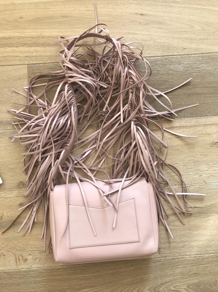 Sara Battaglia Fringe Pink Powder Blush Bag