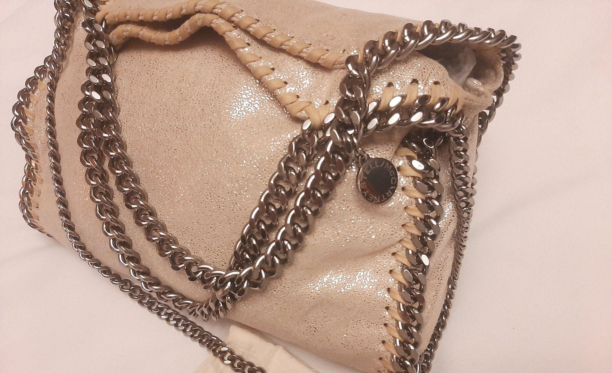 Silver metallic Shaggy Deer Falabella mini tote bag