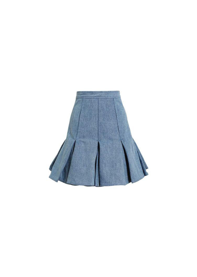 Blue Pleated Denim Skirt