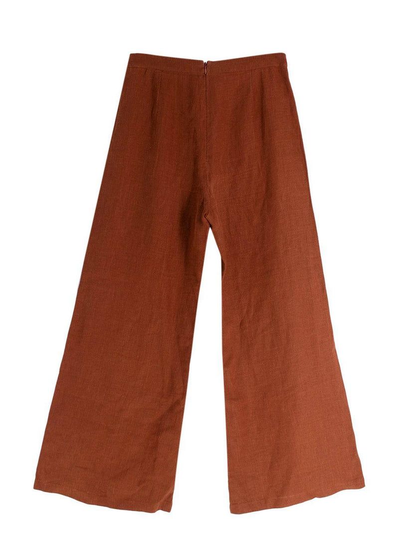 Faithfull The Brand Brown Tie Front Linen Top and Wide Leg Trouser Set