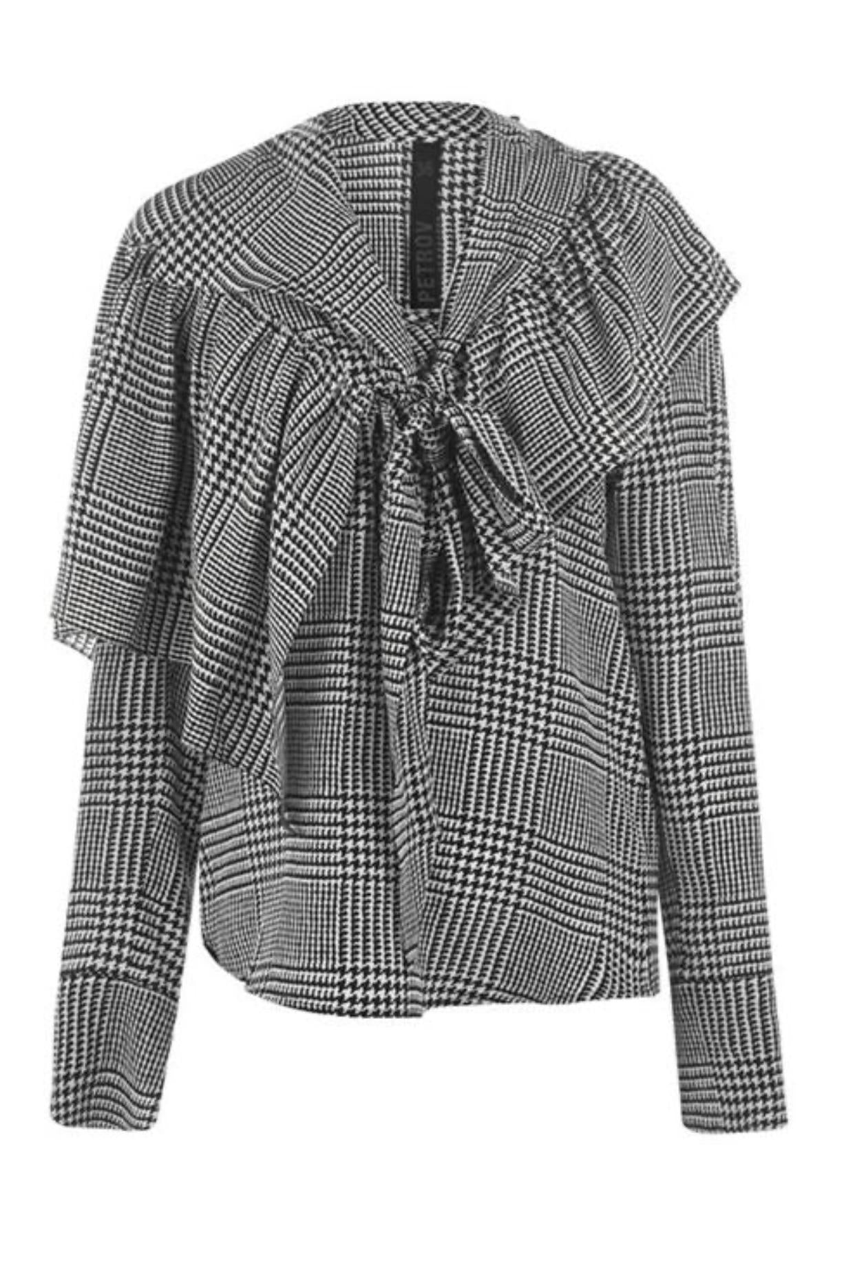 Prince of Wales Check Draped Blouse
