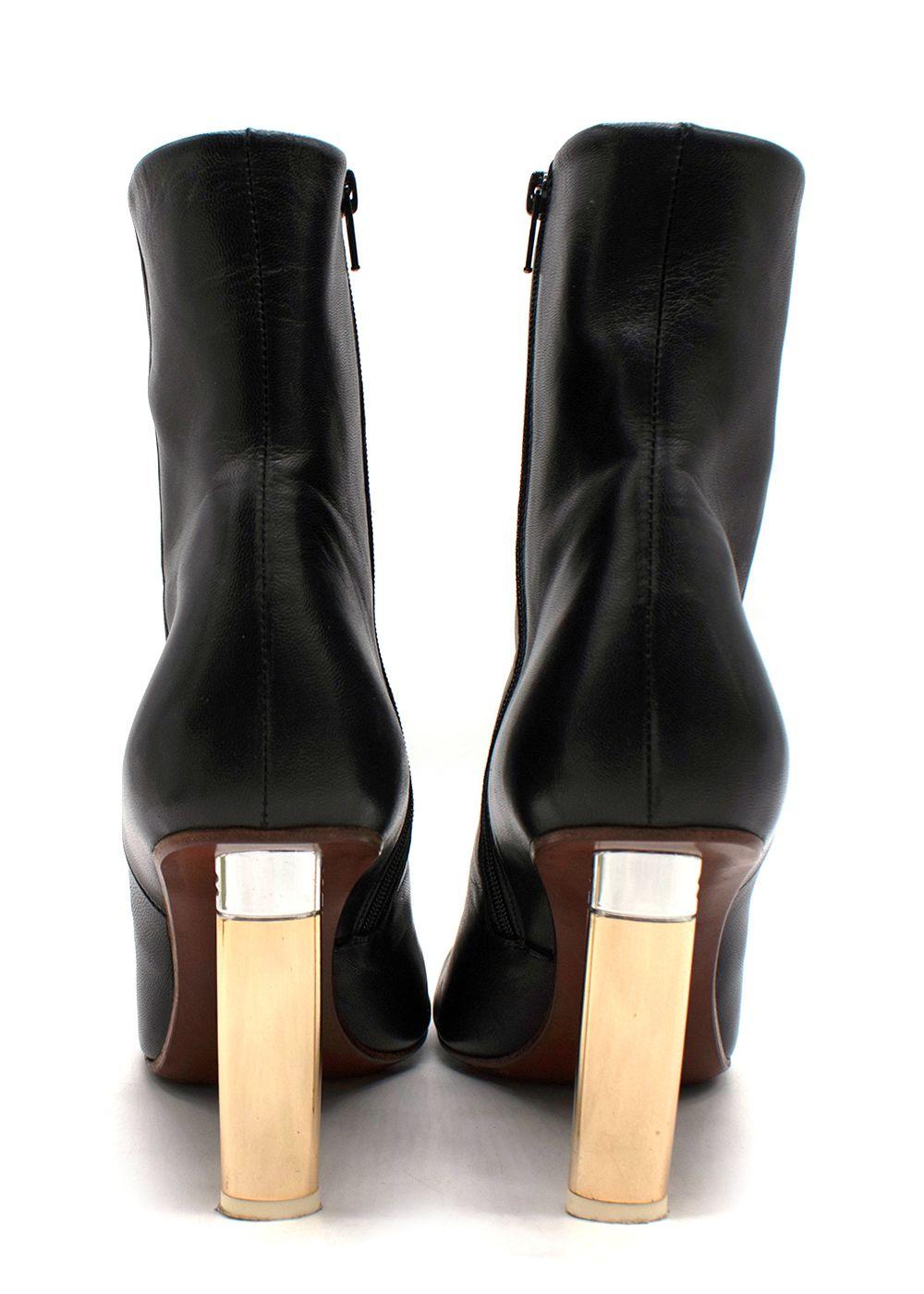 Vetements Black Leather Ankle Boots with Gold Tone Heel