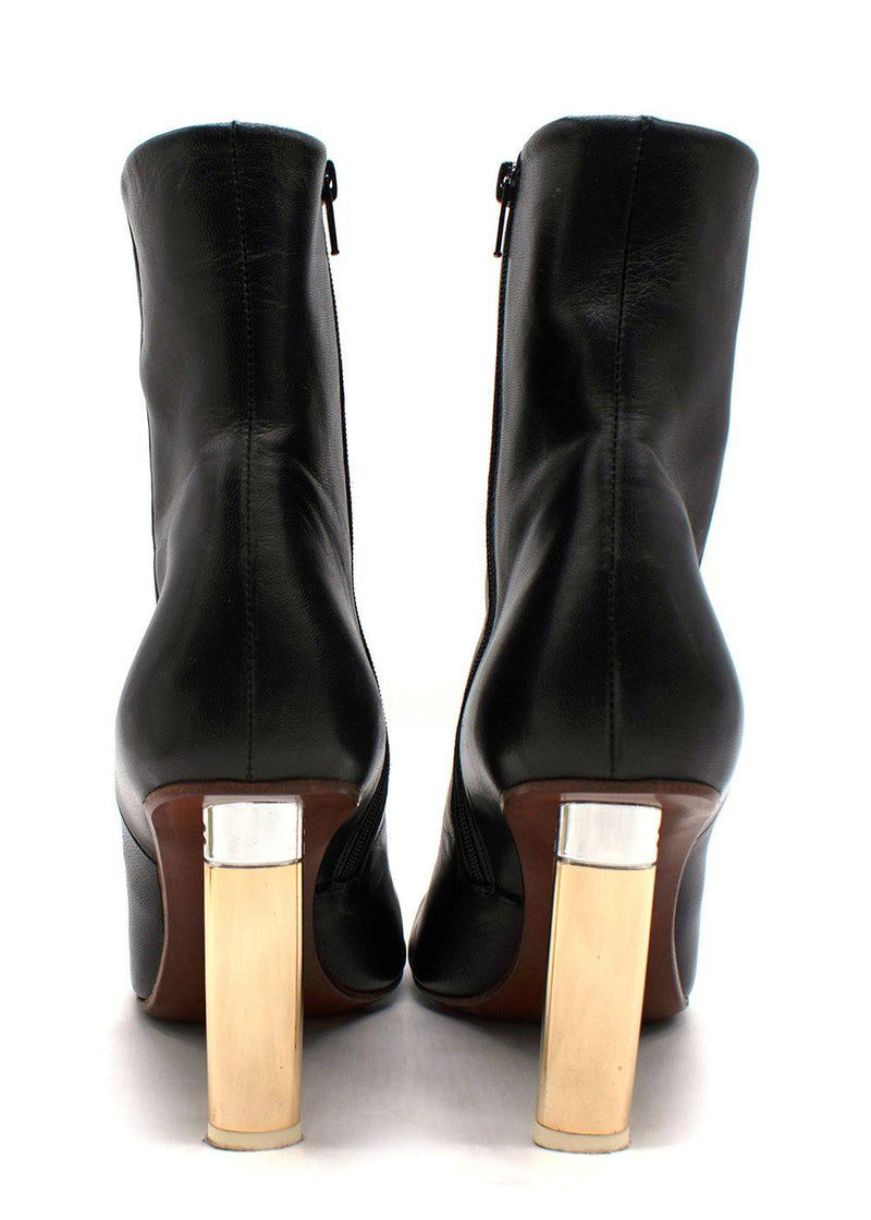 Vetements Black Leather Ankle Boots with Gold Tone Heel