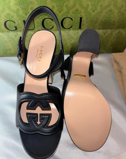Black Leather GG Sandals