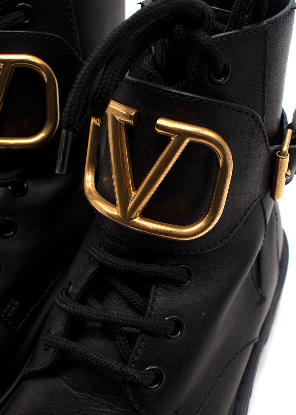 Valentino Black Go Logo Embellished Leather Ankle Boots