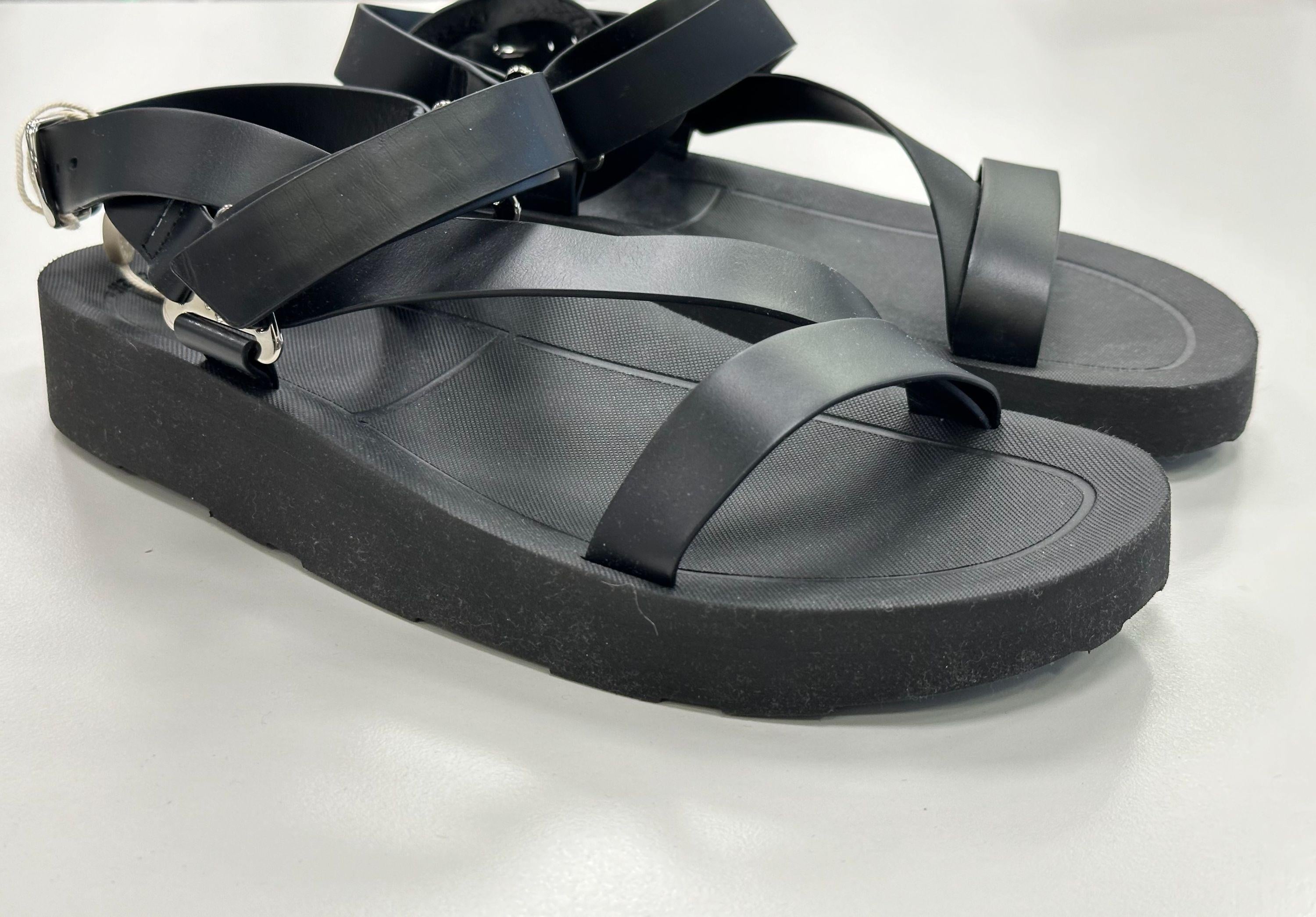 Hermes Black Leather and Rubber Galaxy Sandals