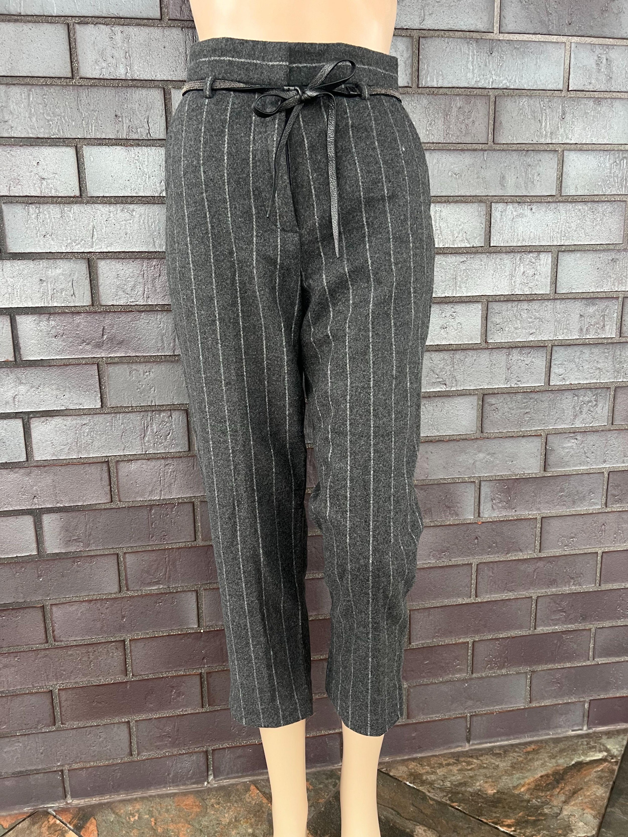 Brunello Cucinelli Grey Pinstripe Belted Trousers