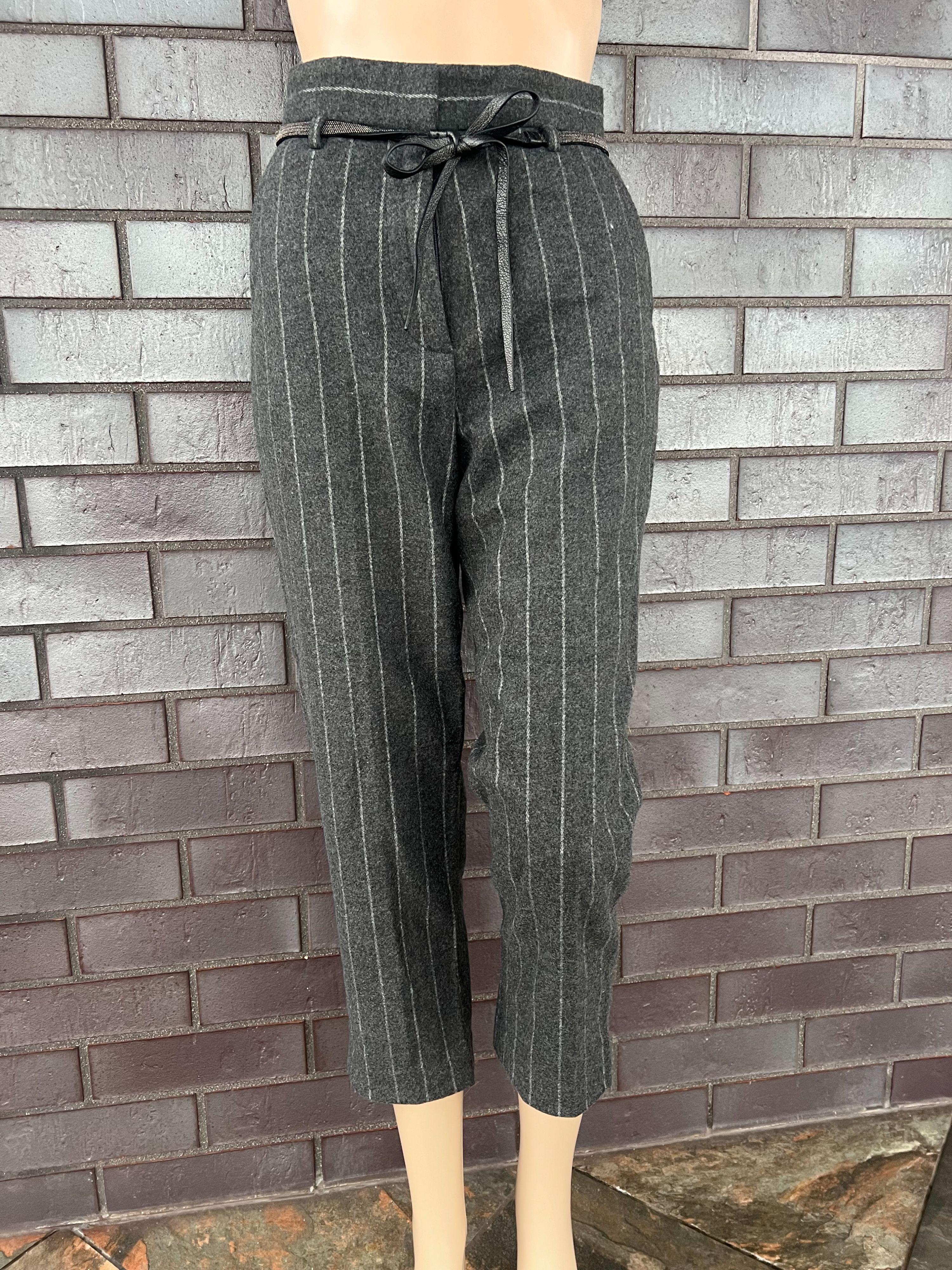 Brunello Cucinelli Grey Pinstripe Belted Trousers