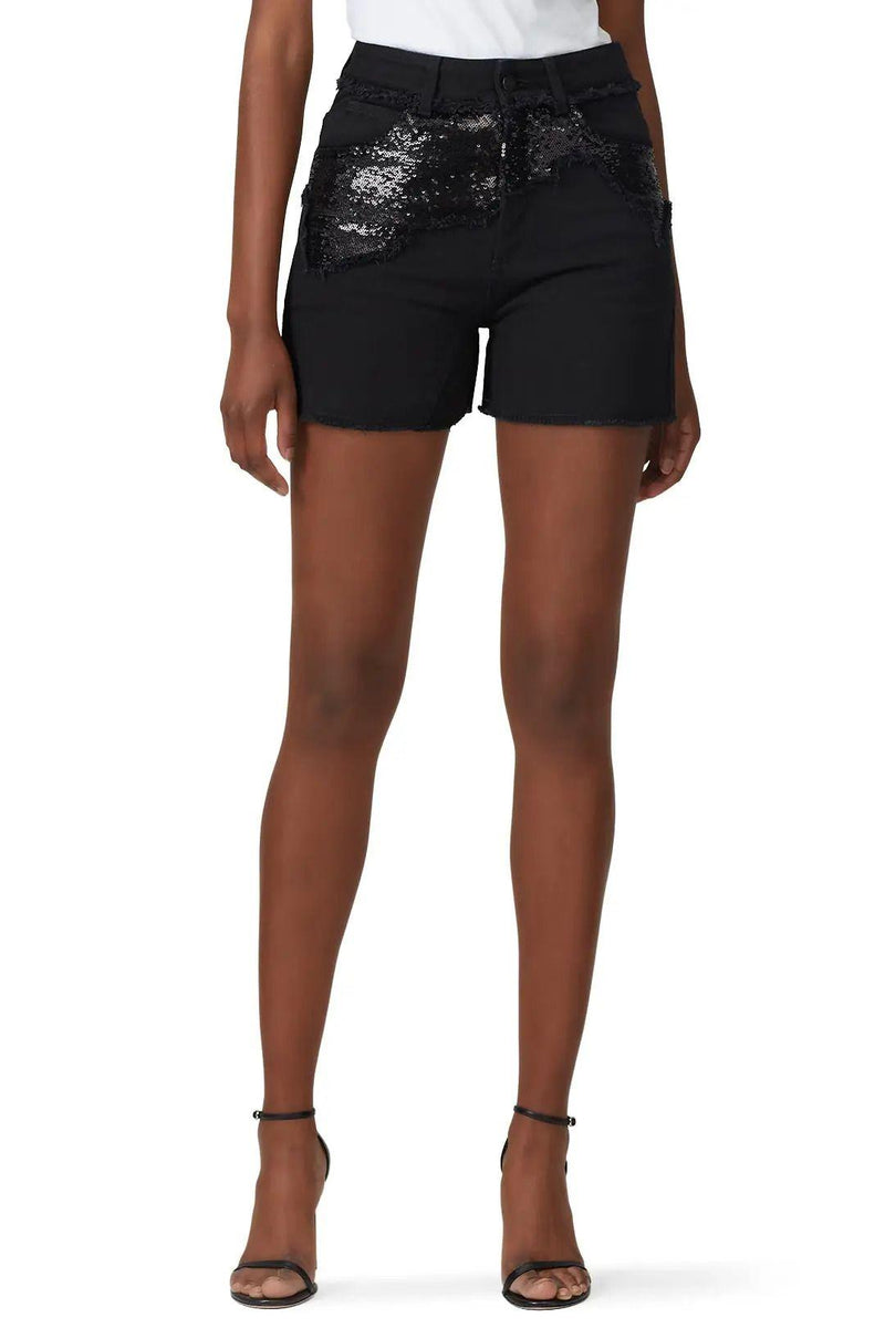 black sequin denim shorts