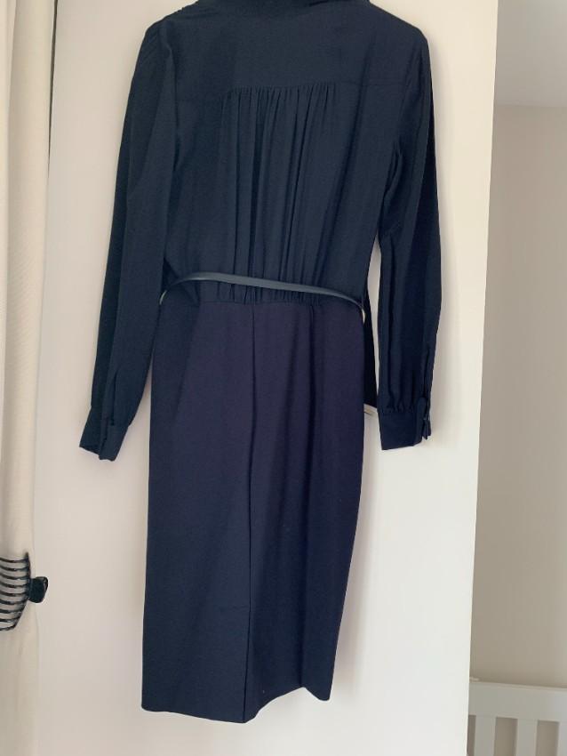 Max Mara Navy Crepe De Chine Pussybow Gelada Midi Dress
