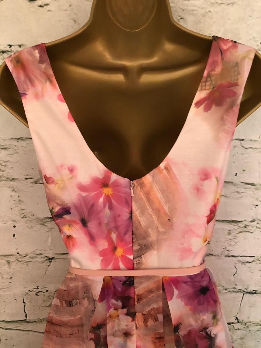 Mikael Aghal Organza Floral Print Dress