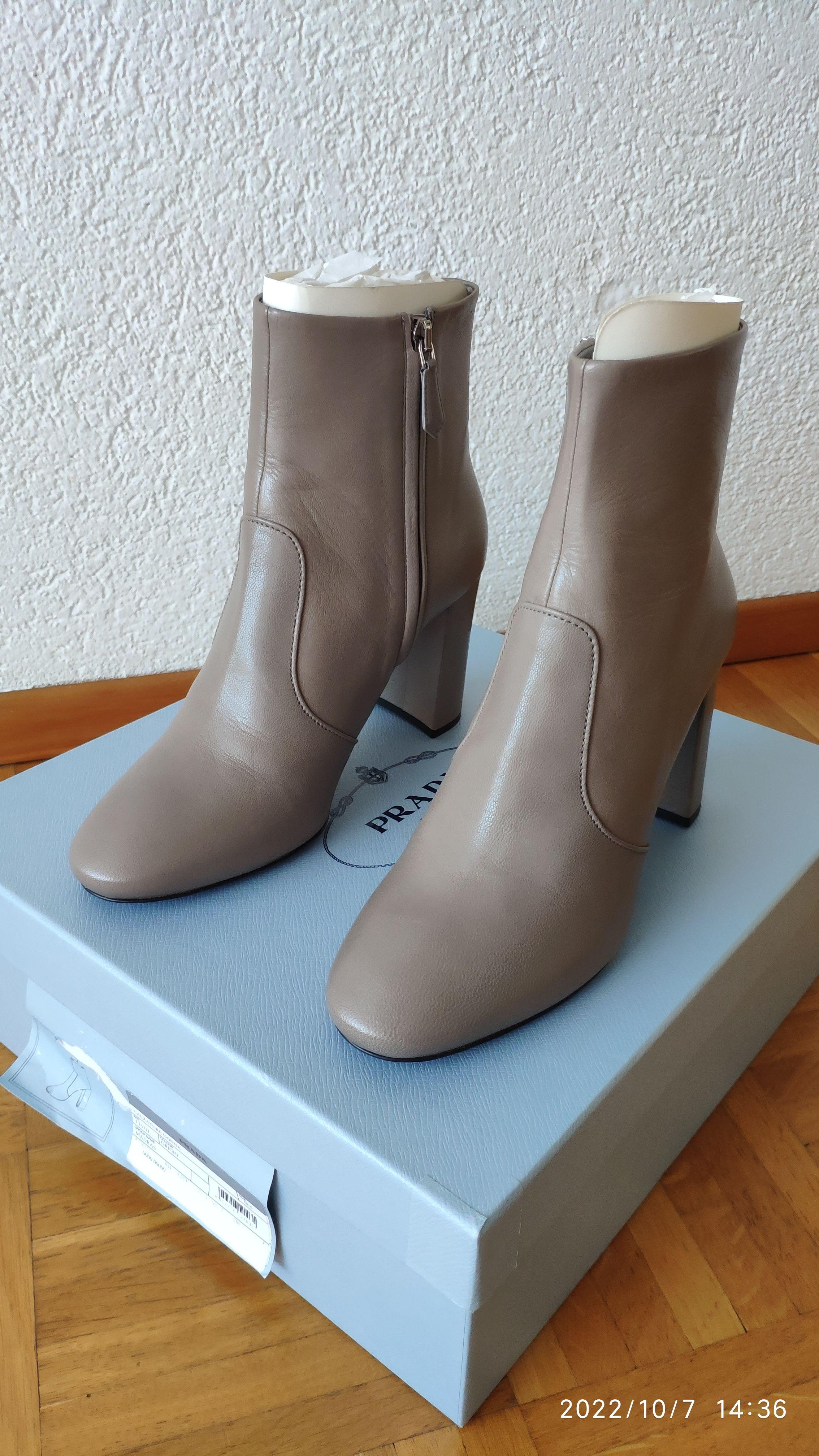 Grey Leather Heeled Ankle Boots