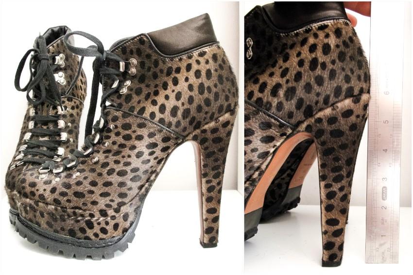Azzedine Alaia Leopard Calf Hair Lace Up Ankle Boots