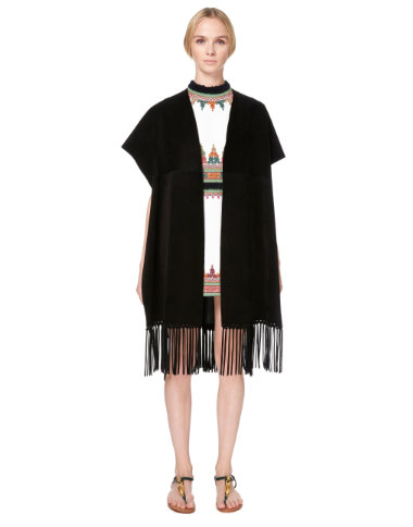 Valentino Black Suede Short Sleeve Caban Fringe detail Coat Sold Out