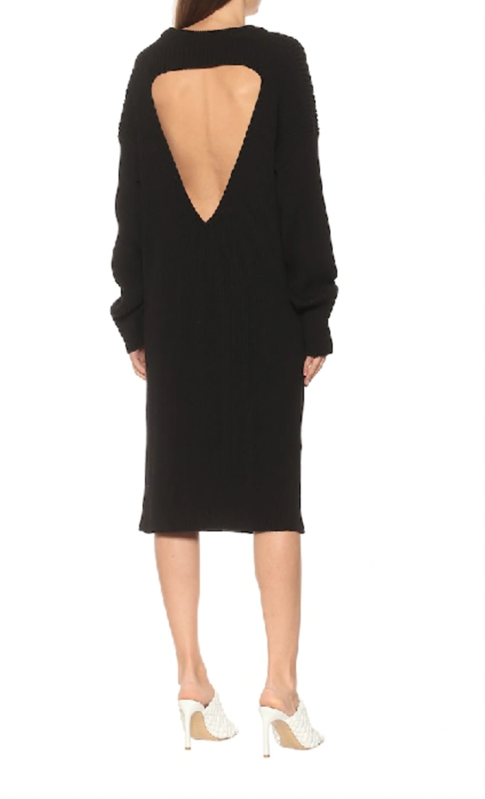 Open Back Black Ribbed Merino Wool Jumper Dress