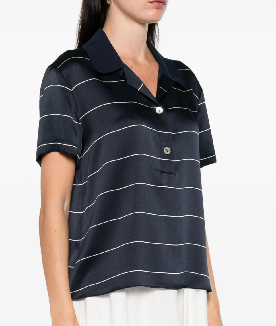 Vince Navy Silk Stripe Polo Shirt