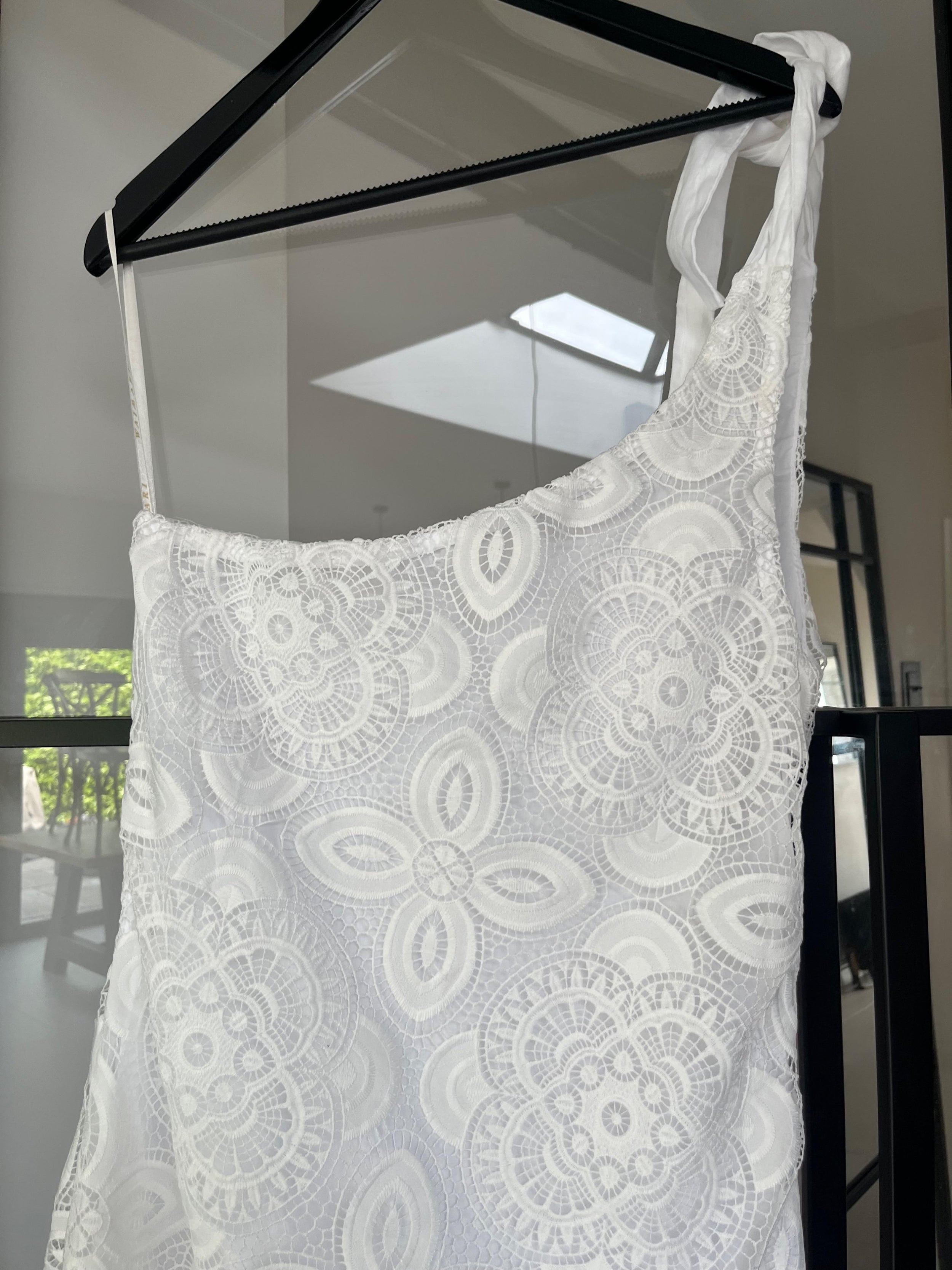 Waimari White Mangler One Shoulder Lace Midi Dress