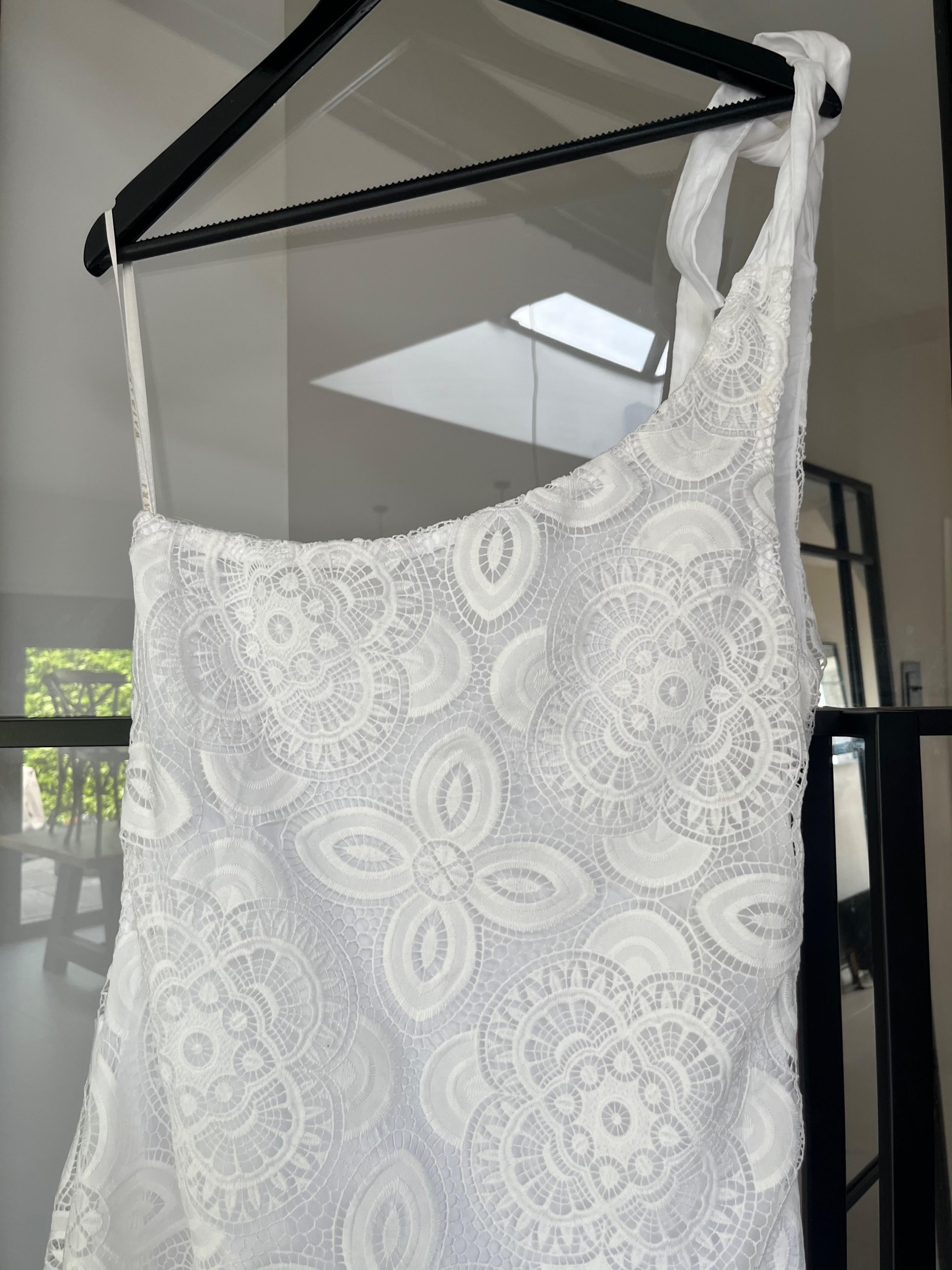 Waimari White Mangler One Shoulder Lace Midi Dress