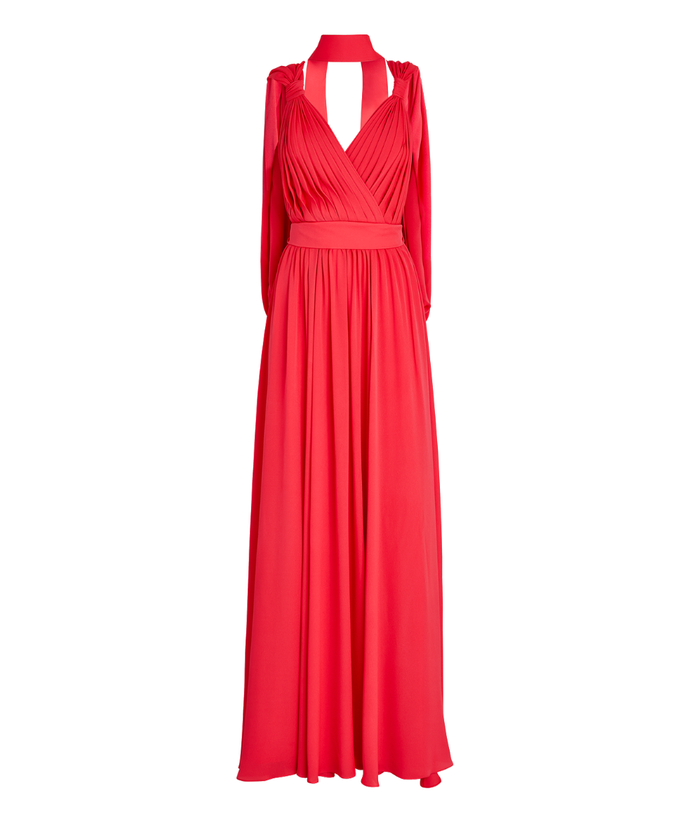 Pleated Silk Chiffon Gown