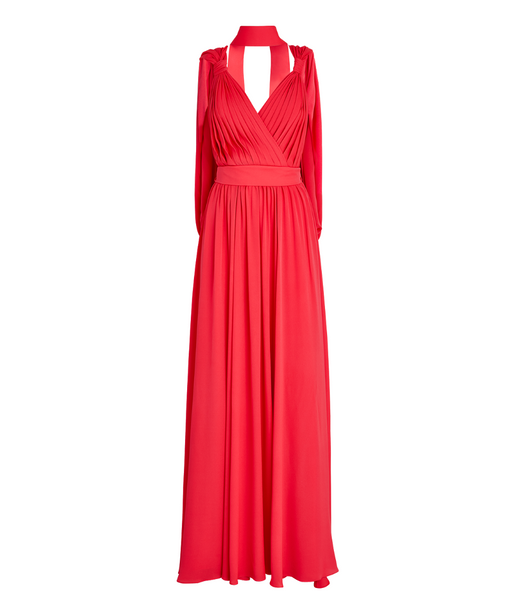 Elie Saab Pleated Silk Chiffon Gown