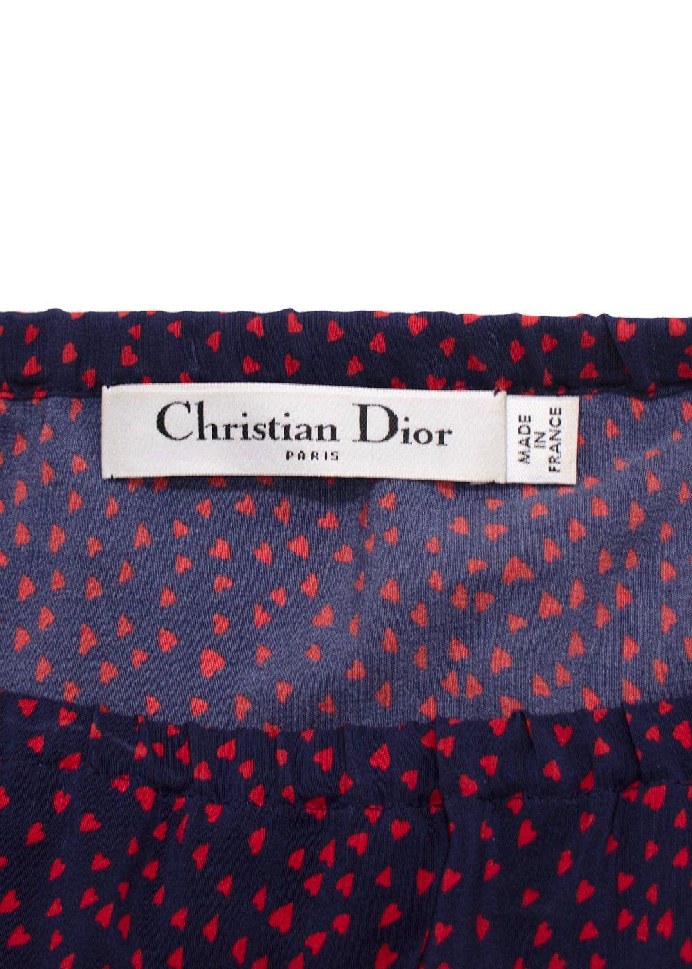 Christian Dior Navy Printed Bardot Silk Dress