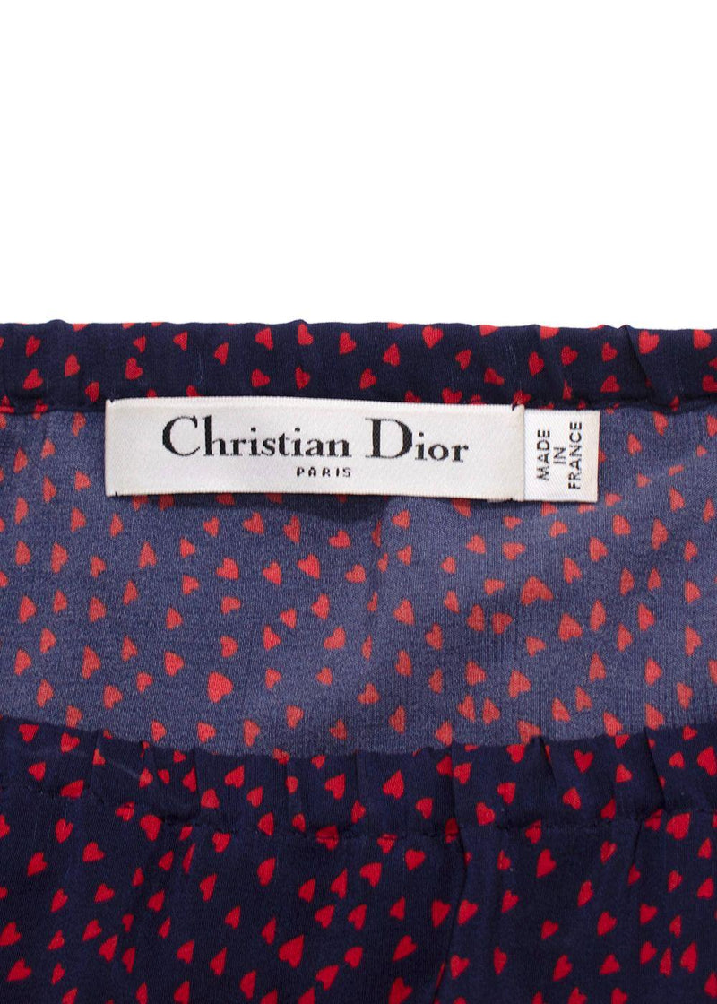 Christian Dior Navy Printed Bardot Silk Dress