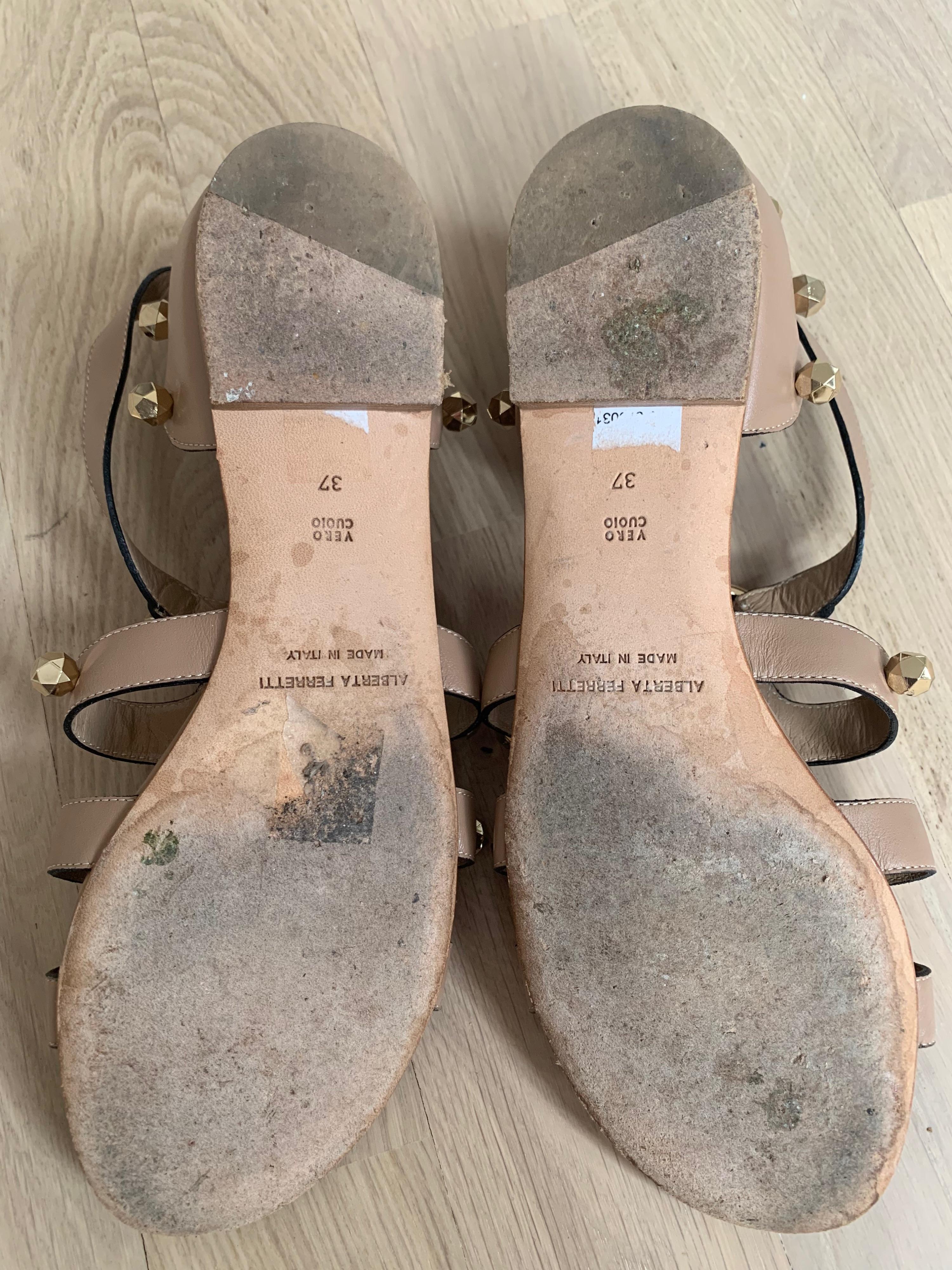 Nude Leather Studded Gladiator Sandals