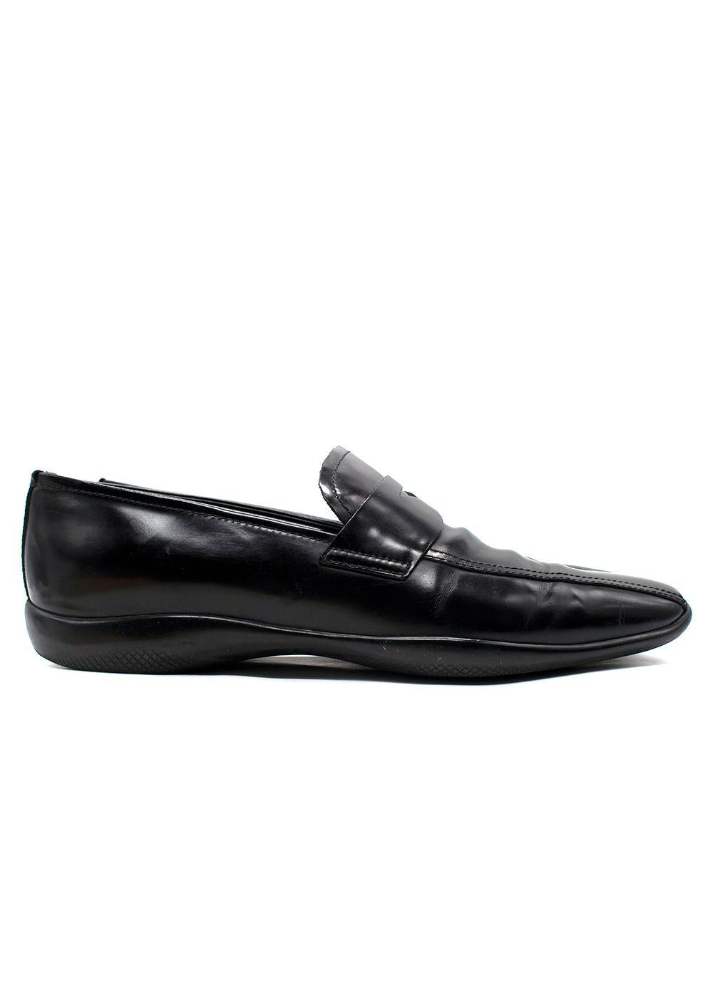 Prada Sport Black Leather Slip On Loafers