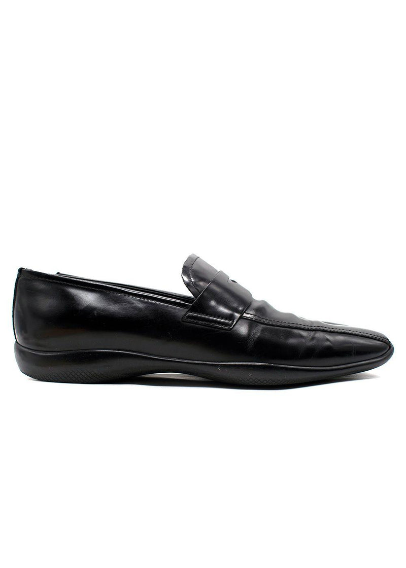 Prada Sport Black Leather Slip On Loafers