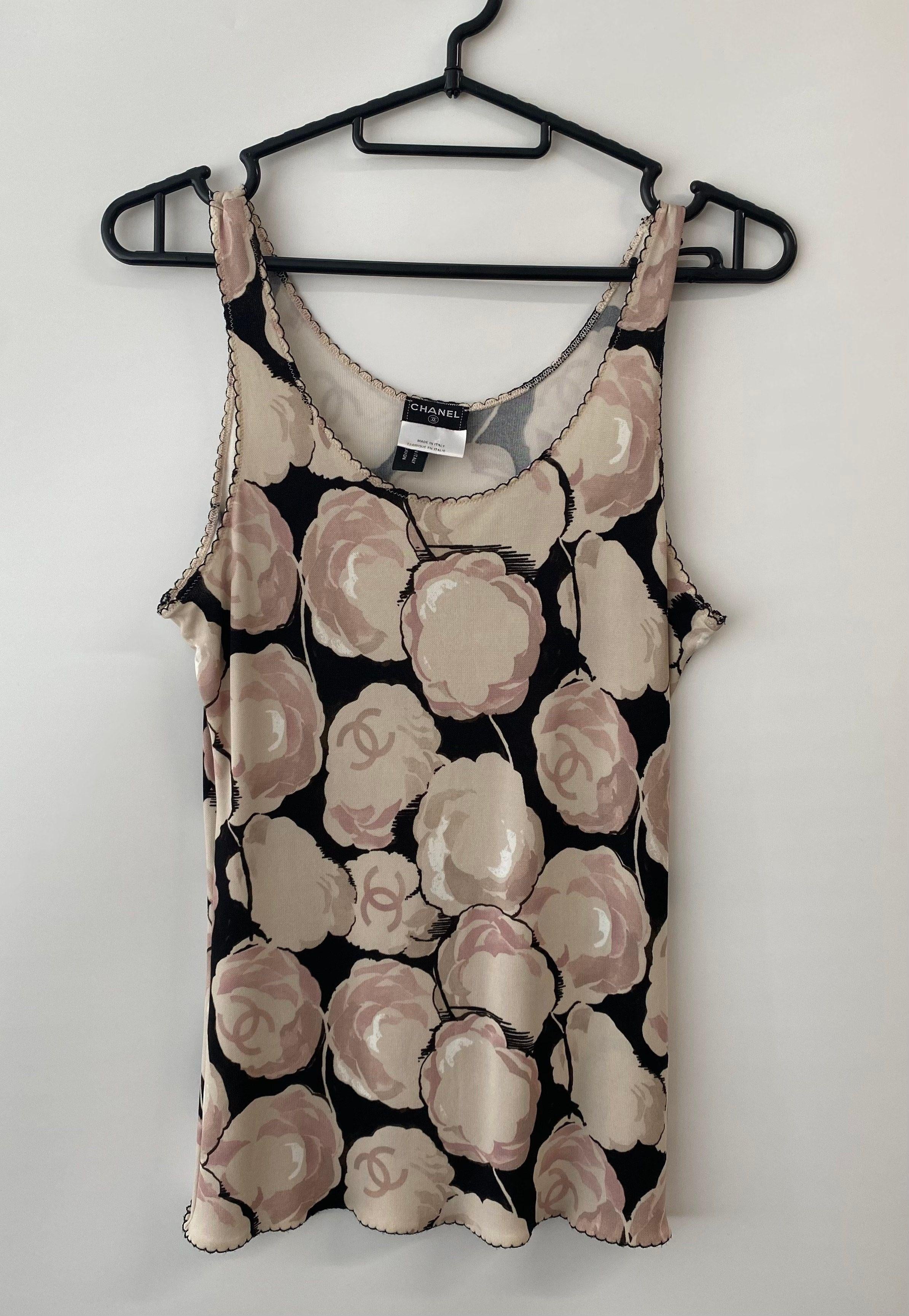 Vintage Camelia print jersey tank top