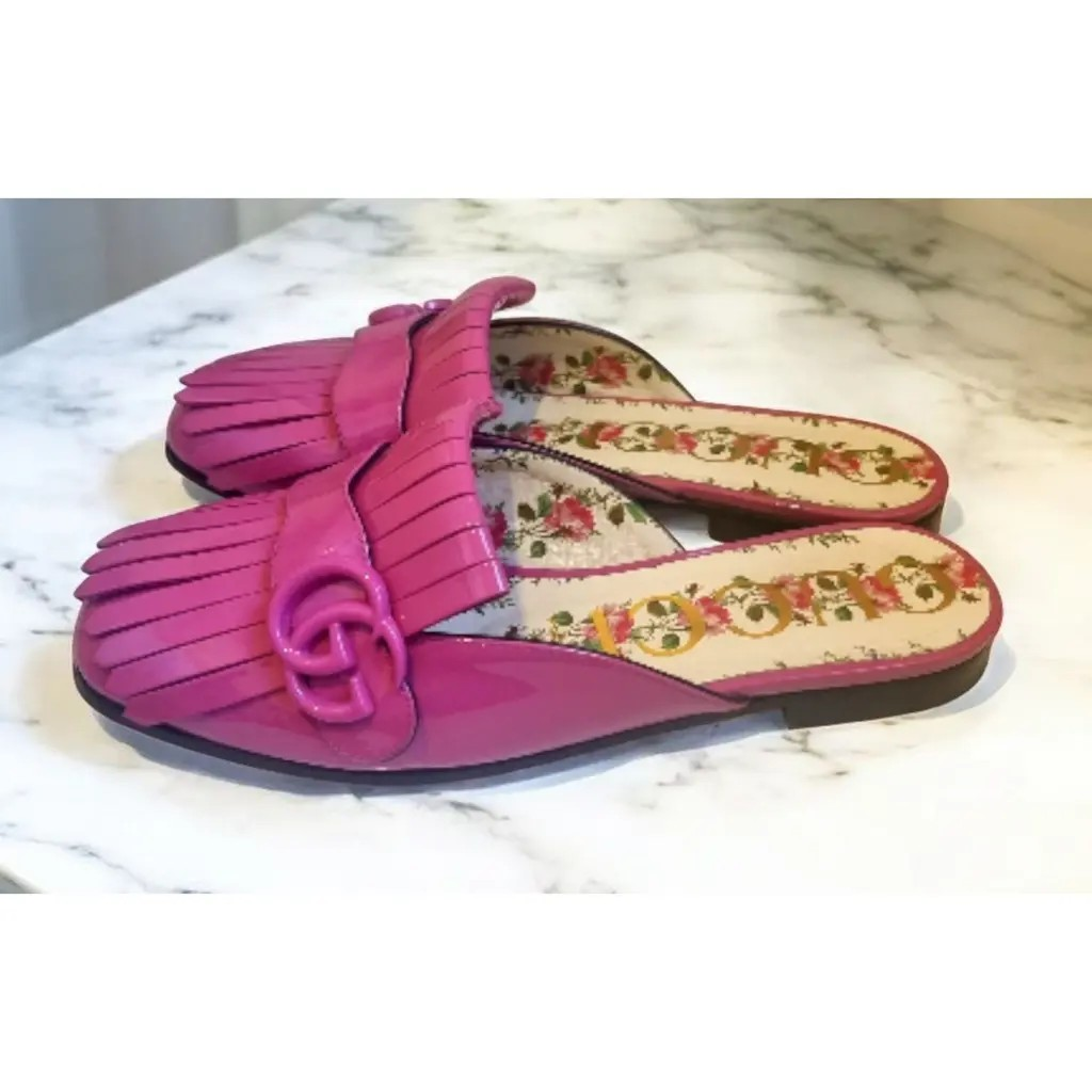 Gucci Pink Patent Marmont Flats