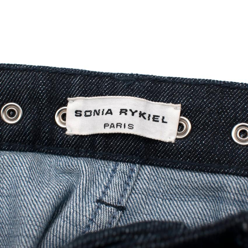 Sonia Rykiel Mid-Wash Wide Leg Denim Jeans with Crystal Waistband
