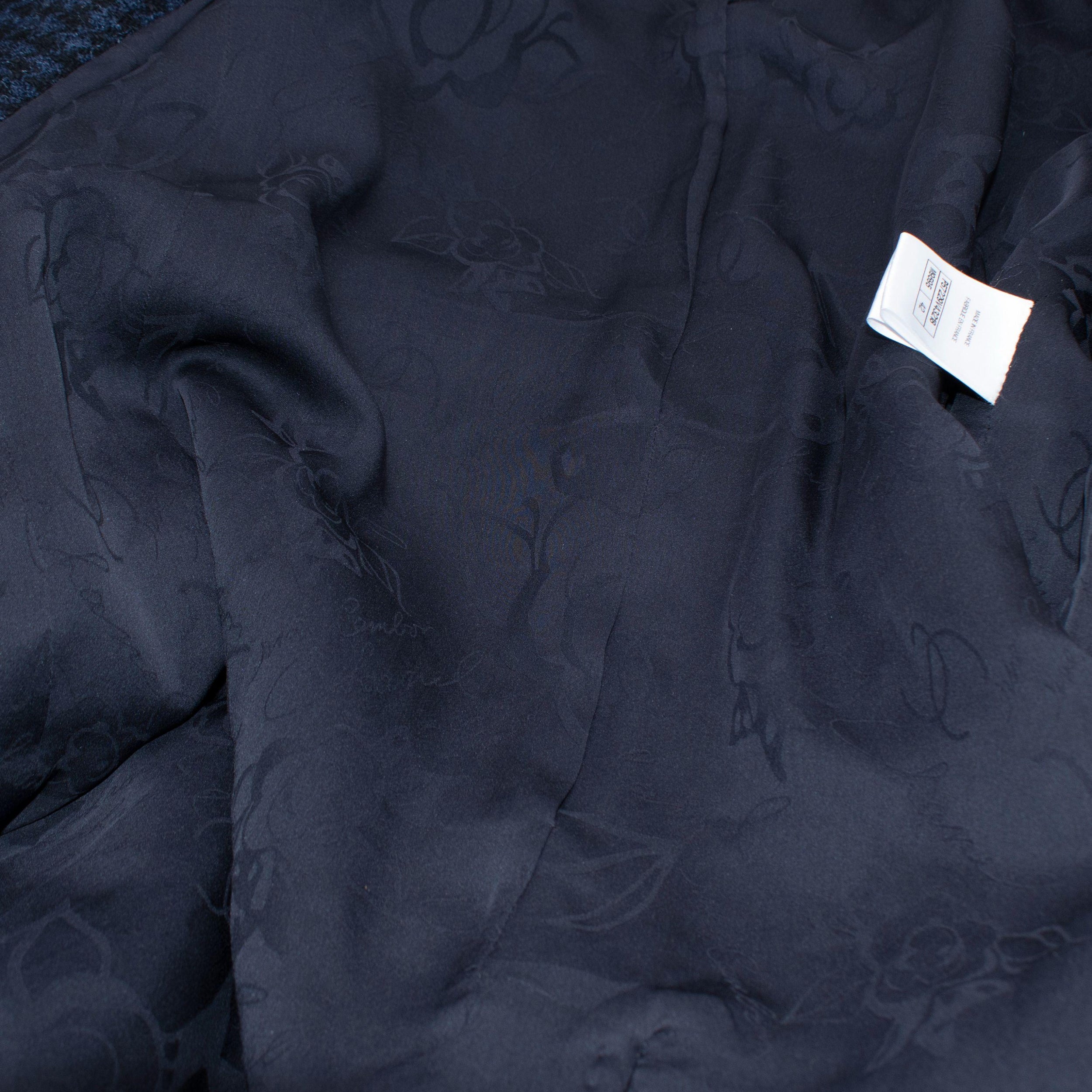 Chanel Navy Houndstooth Belted Wool Jacket
