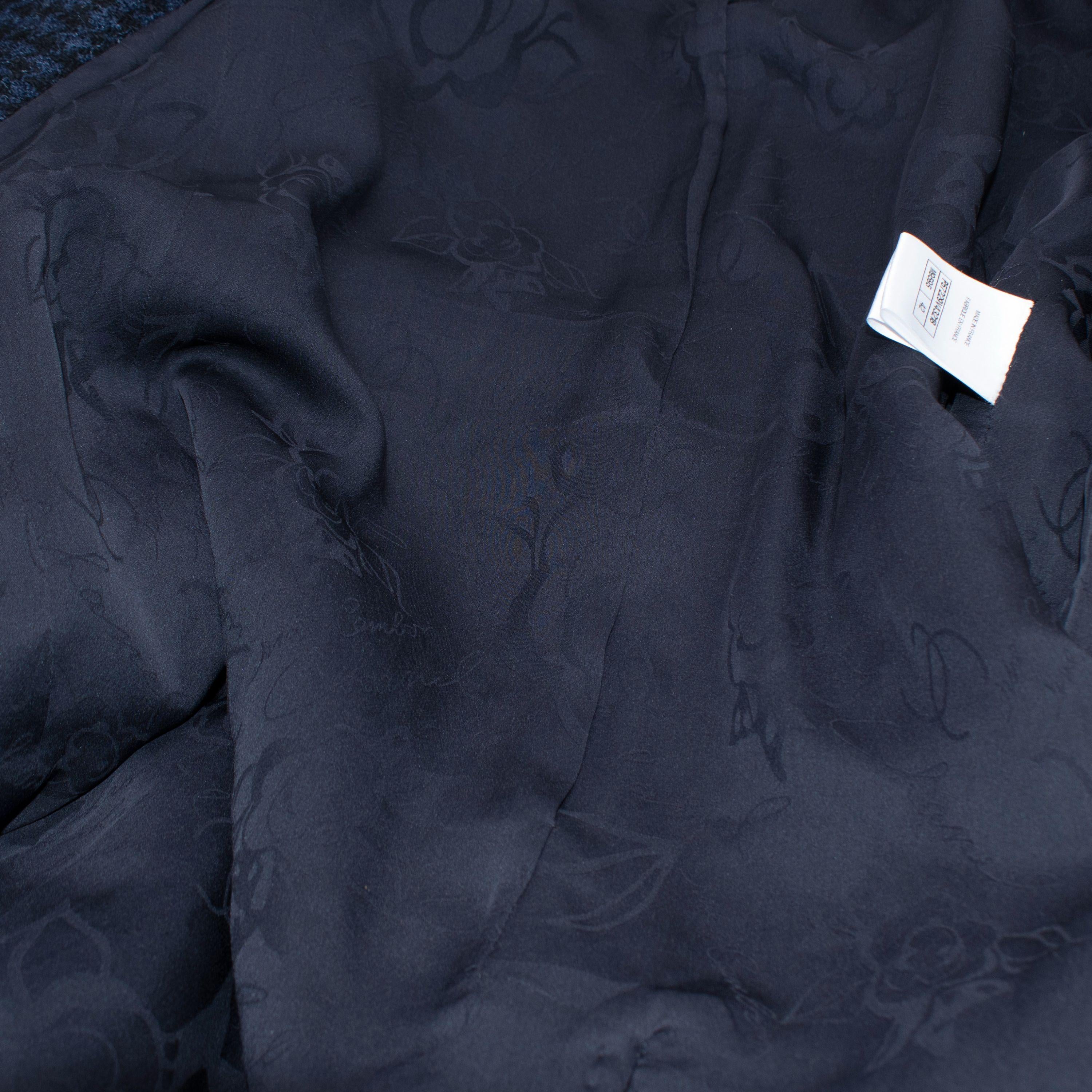 Chanel Navy Houndstooth Belted Wool Jacket