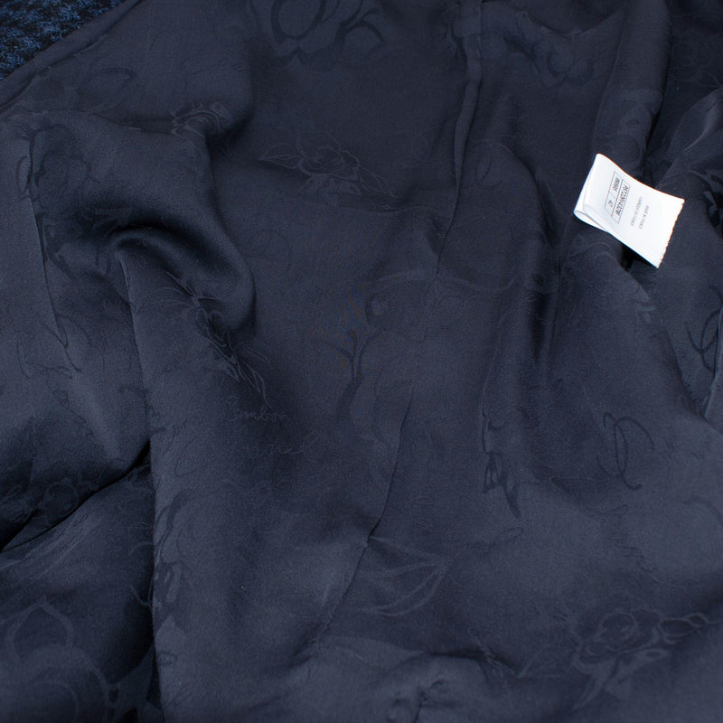 Chanel Navy Houndstooth Belted Wool Jacket