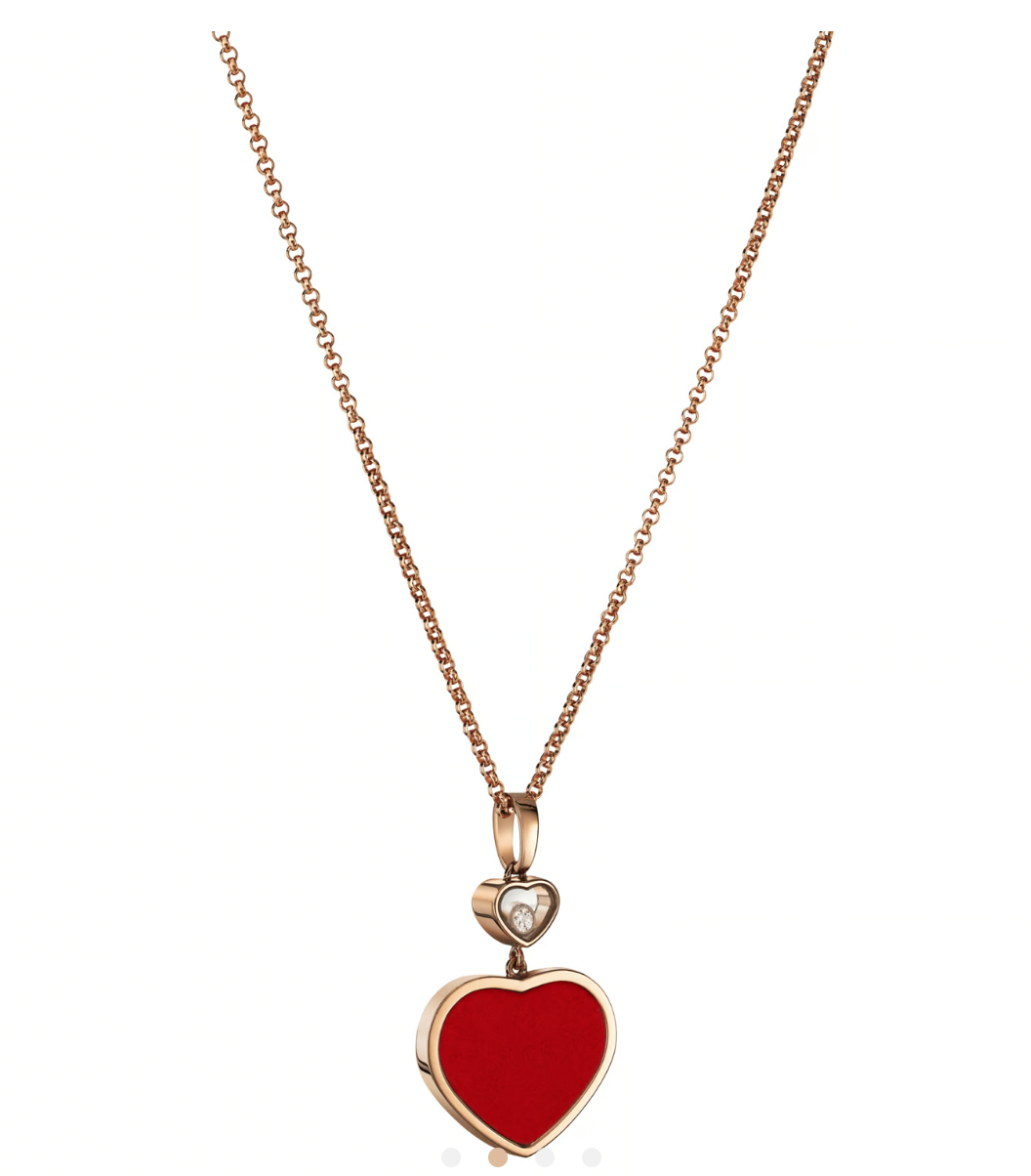 Chopard Rose Gold Red Happy Hearts Necklace 0.05 Carat