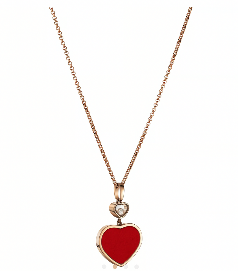 Chopard Rose Gold Red Happy Hearts Necklace 0.05 Carat