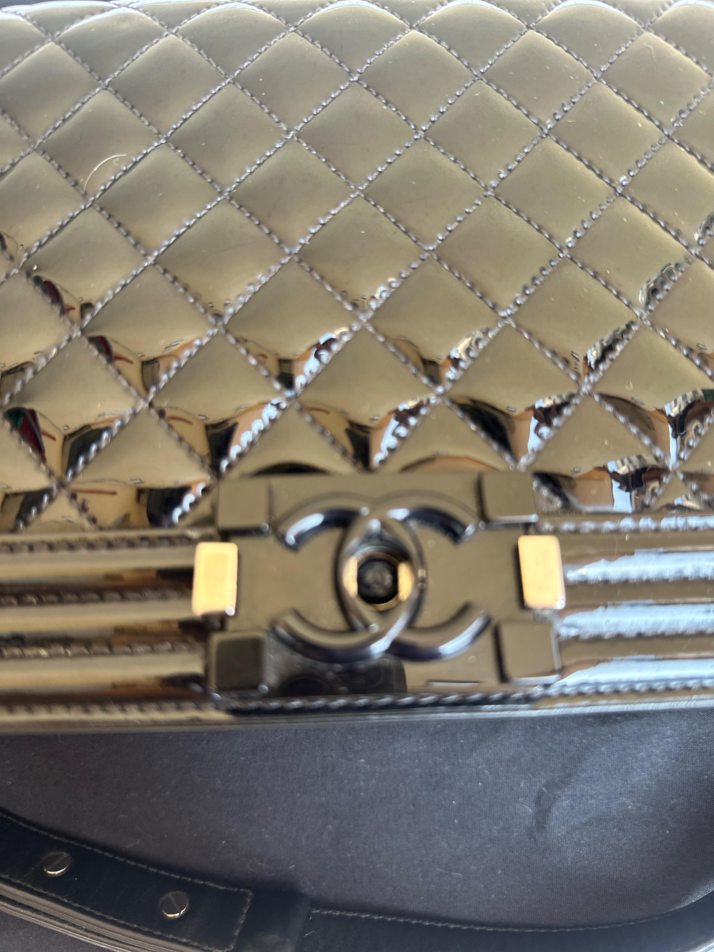 Chanel Black Patent Quilted Boy Bag