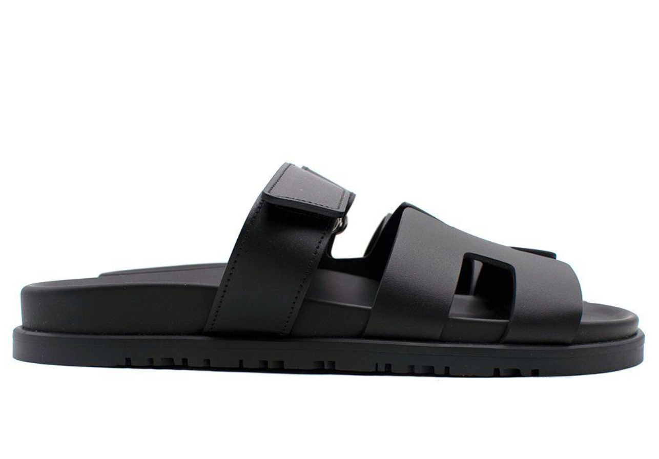 Hermes Black Leather Chypre Sandal