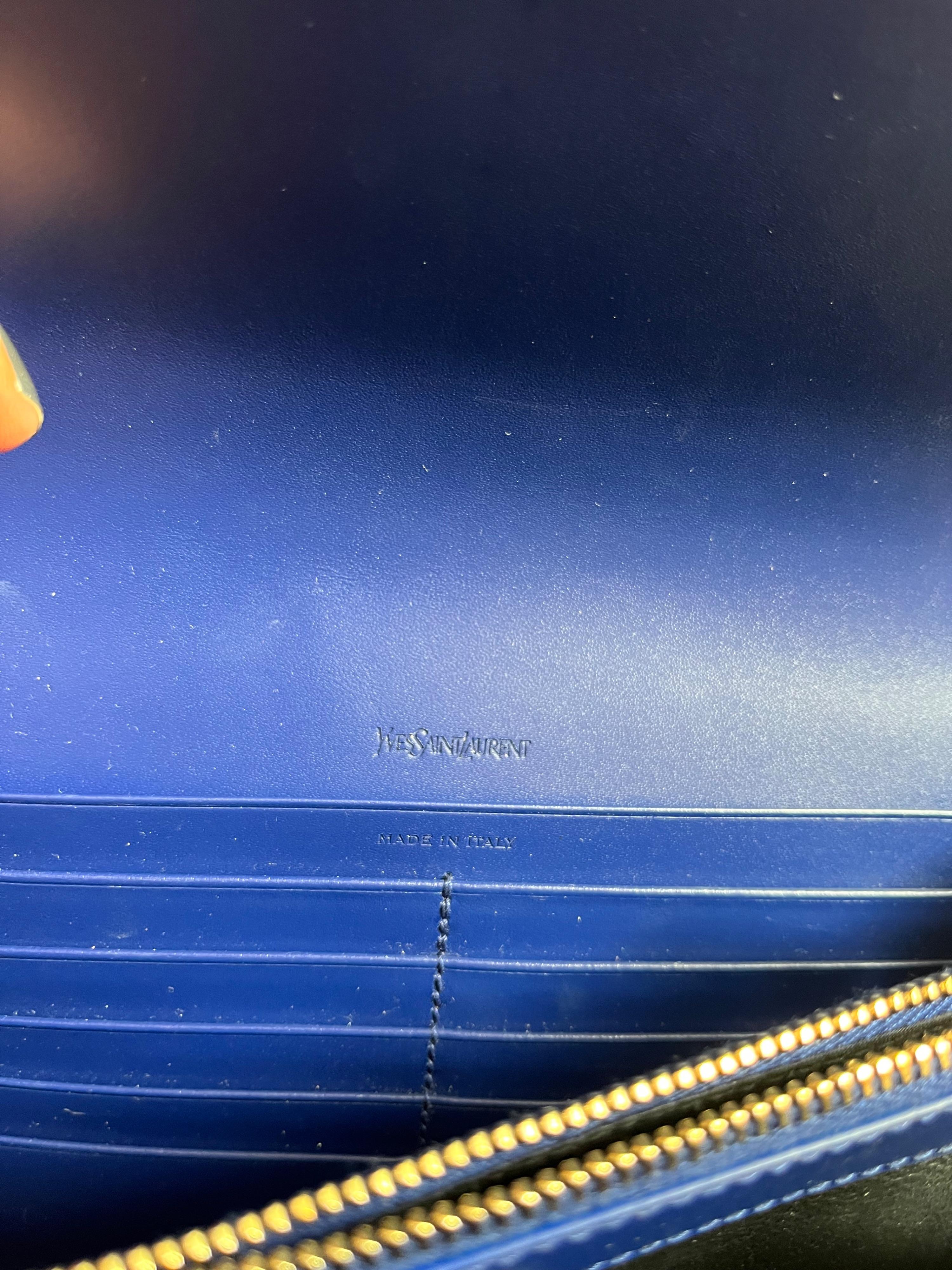 Saint Laurent Blue Patent Leather Belle du Jour Clutch Bag