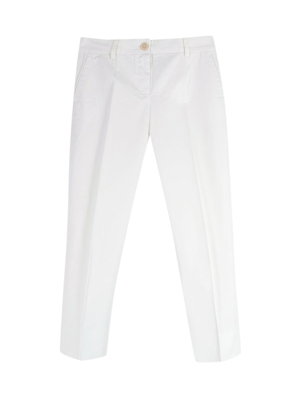 White Cotton Straight Cropped Trousers
