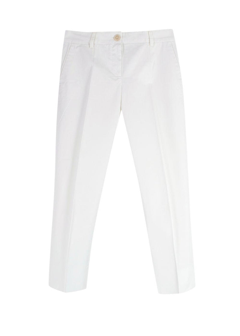 White Cotton Straight Cropped Trousers